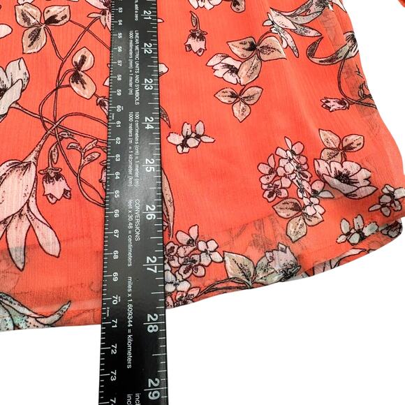 SARA MICHELLE NWT Womens 2X Coral Pink Floral Tie Neck Crepe Tunic Blouse Ruffle - Picture 6 of 7